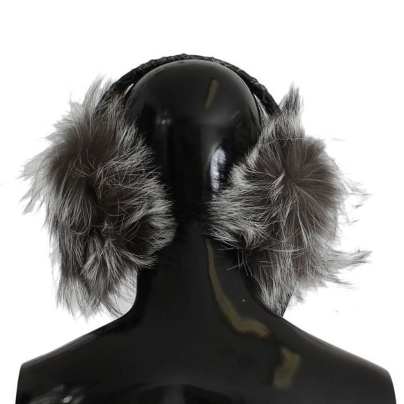Dolce & Gabbana Gray Fox Fur Crystal Ear Muffs main image 6